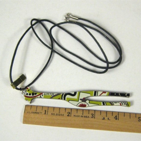 Giraffe Pendant Necklace 32 Inch Black Cord Africa Print Animal Vintage 1990 - Picture 2 of 6